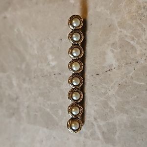 1928 Brand Mother of Pearl Bar Brooch, Gold tone